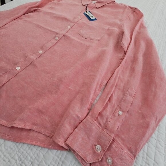 NEW Caribbean Joe 100% Linen Shirt Men's XL Red Long Sleeve Machine Washable NWT - Picture 2 of 14
